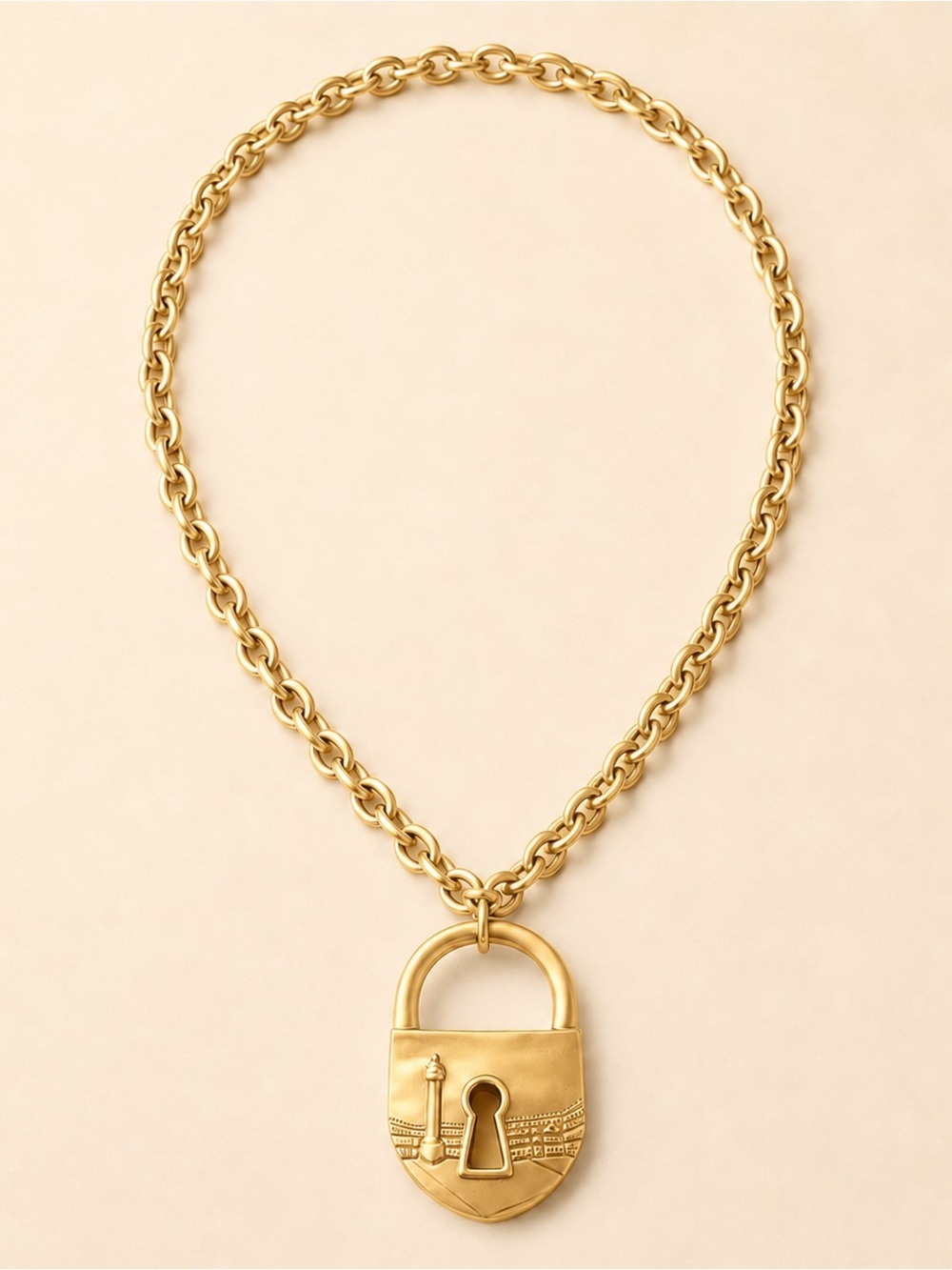 Gold Padlock Pendant Chain Necklace - Women Jewelry